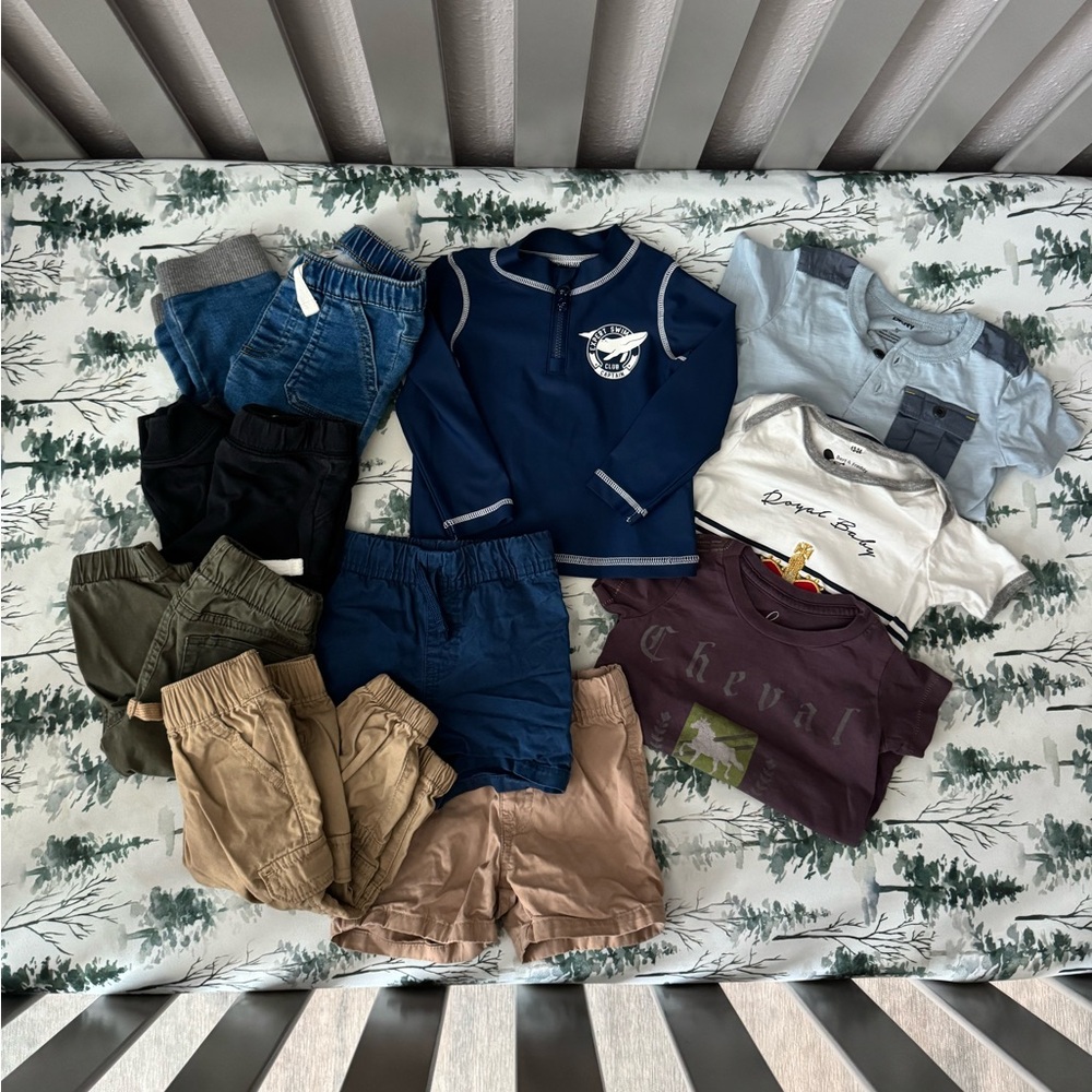 Baby Boy Casual Clothing Bundle Shorts, Pants, T-Shirts, and Rashguard 12 Months